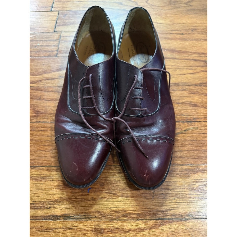 Santoni Classico Mens Burgundy Leather Cap Toe Whipstitch Oxford Shoes Size 11.5